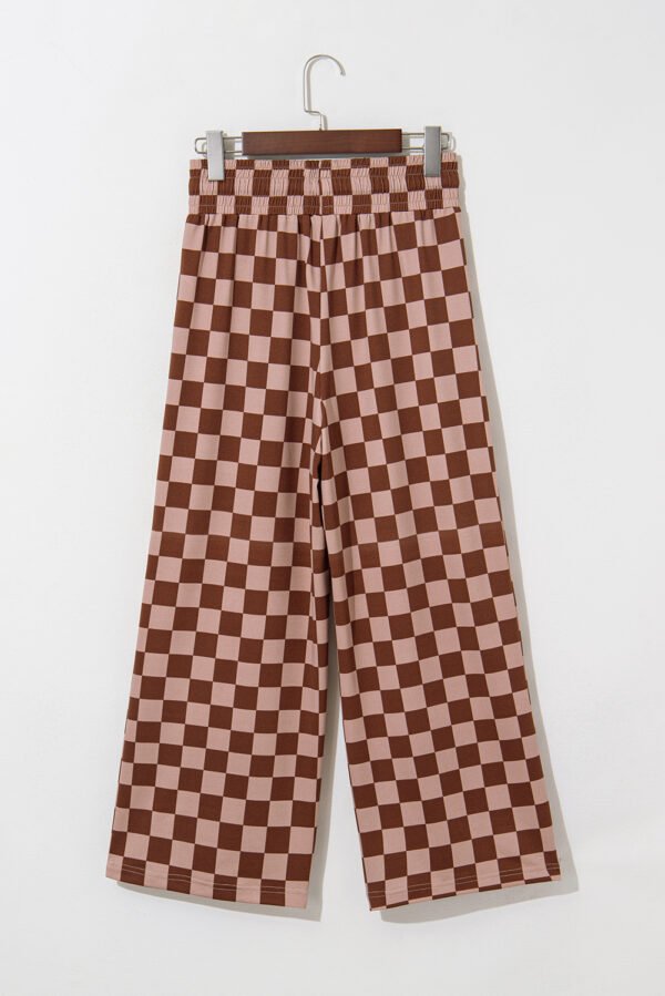 Khaki Checkered Elastic High Waist Loose Casual Pants