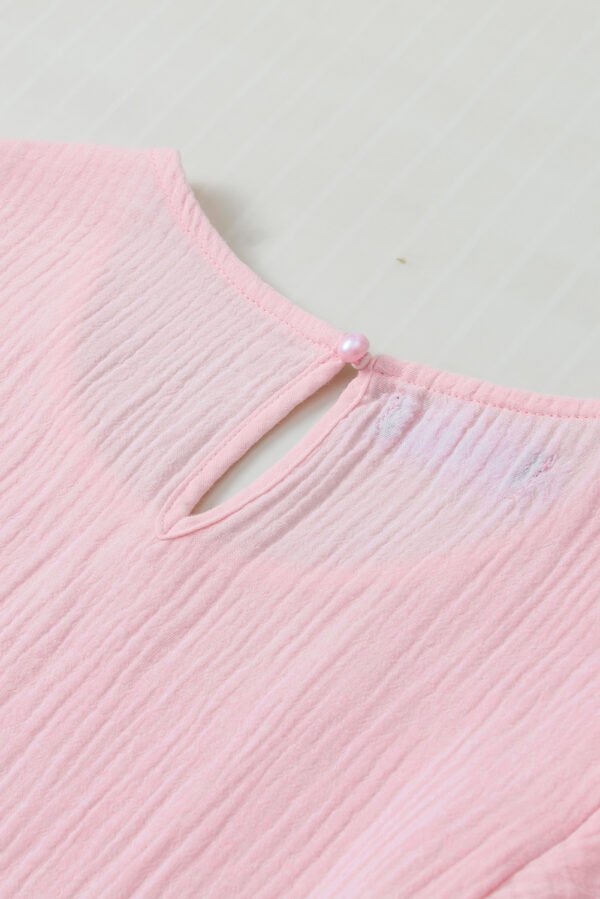 Light Pink Crinkled Cotton Gauze Ruffle Sleeve Blouse