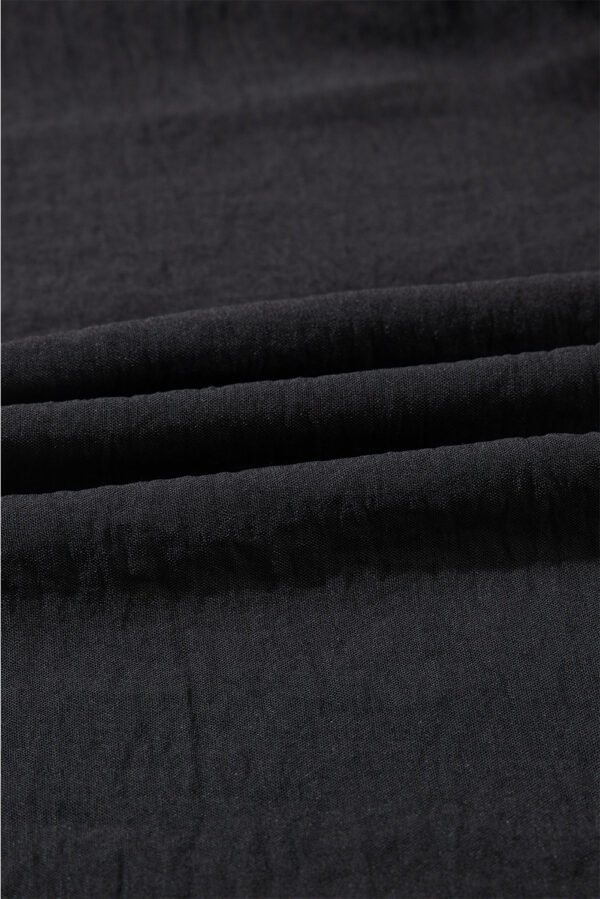 Black Flounce Sleeve Pleated Textured Blouse