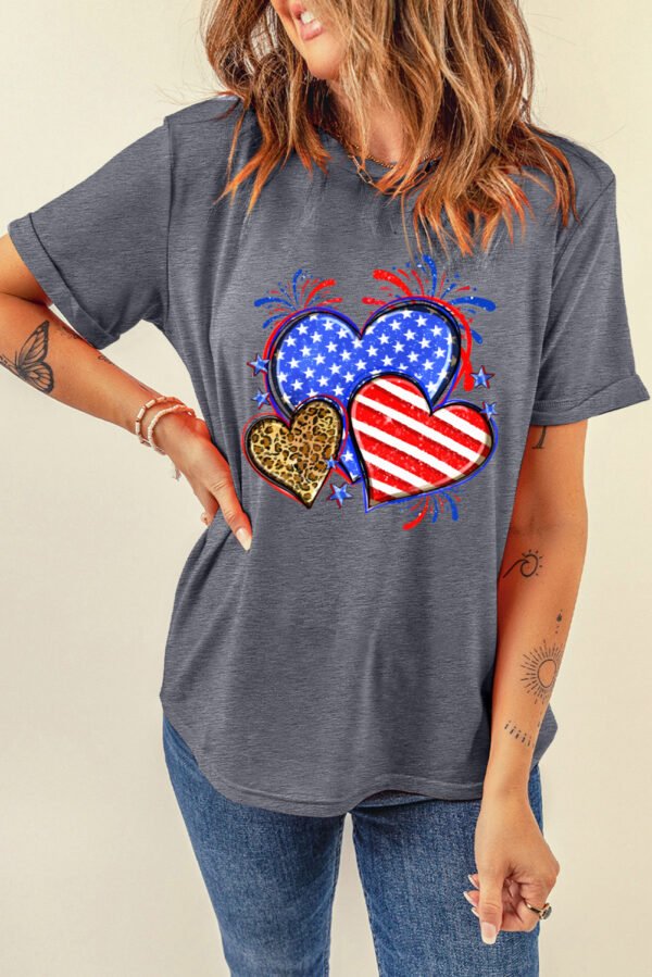Gray American Heart July 4th Celebration Graphic T Shirt