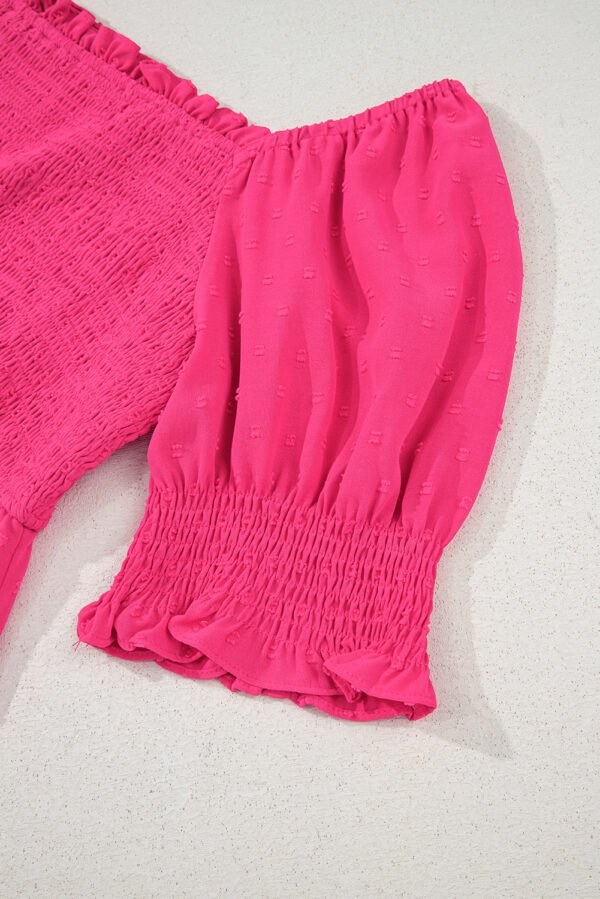 Sachet Pink Swiss Dot Smocked Frilled Neckline Short Sleeve Plus Size Dress