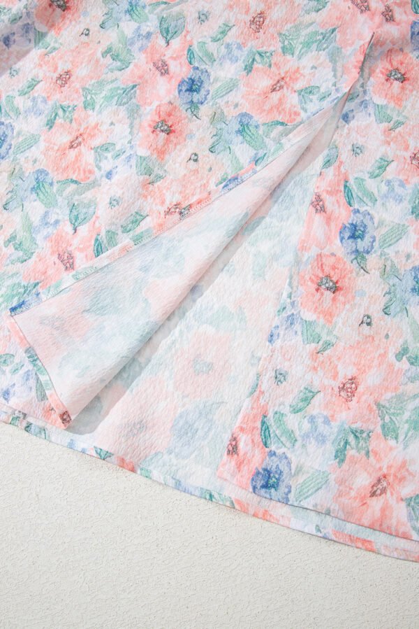 Pink Floral Print Square Neck Backless Long Dress with Slit