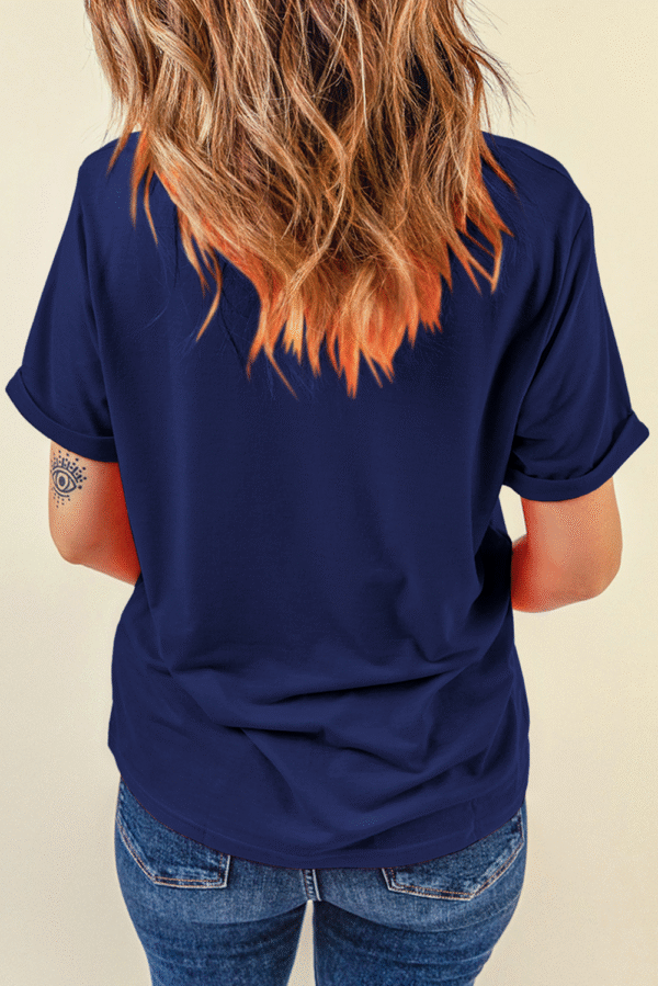 Blue USA Bow Printed Casual Cotton Blend T Shirt