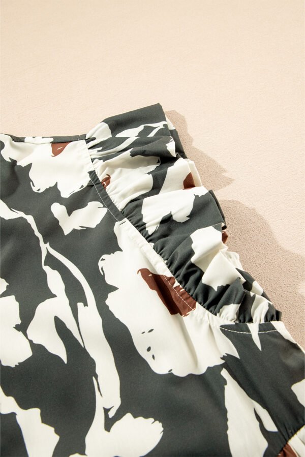 Floral Flutter Sleeve Buttons Ruffled Hem Mini Dress