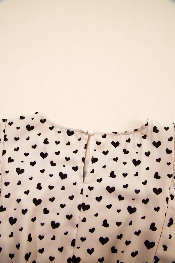Khaki Heart Printed Flutter Sleeve Cinched Waist Tiered Ruffle Mini Dress