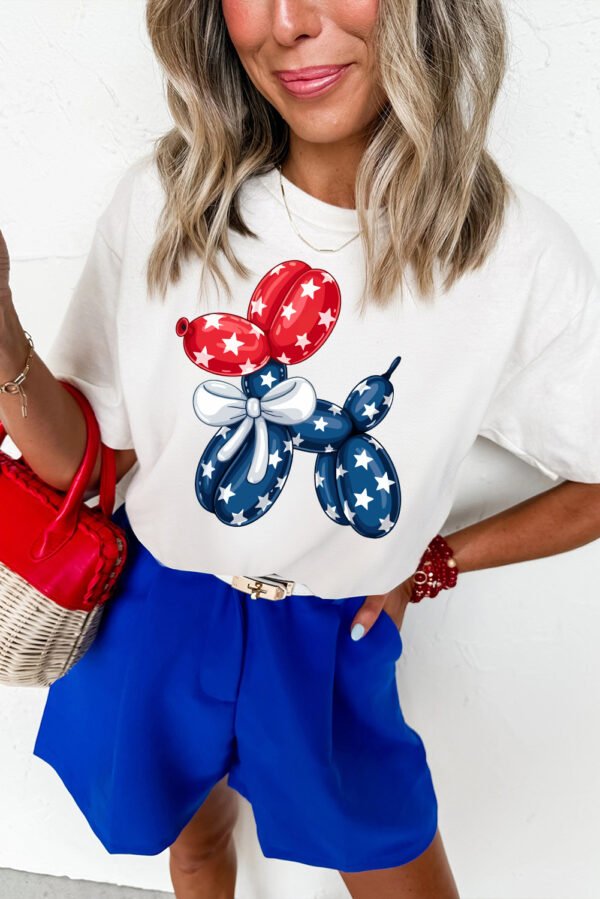 White American Flag Inspired Balloon Dog Graphic Cotton Blend T Shirt
