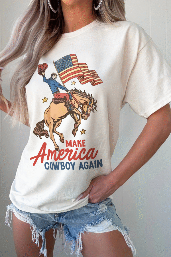 White MAKE AMERICA COWBOY AGAIN Graphic Crewneck Tee