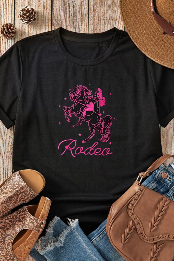 Black Cowgirl Rodeo Embroidered Pattern Western Fashion Tee