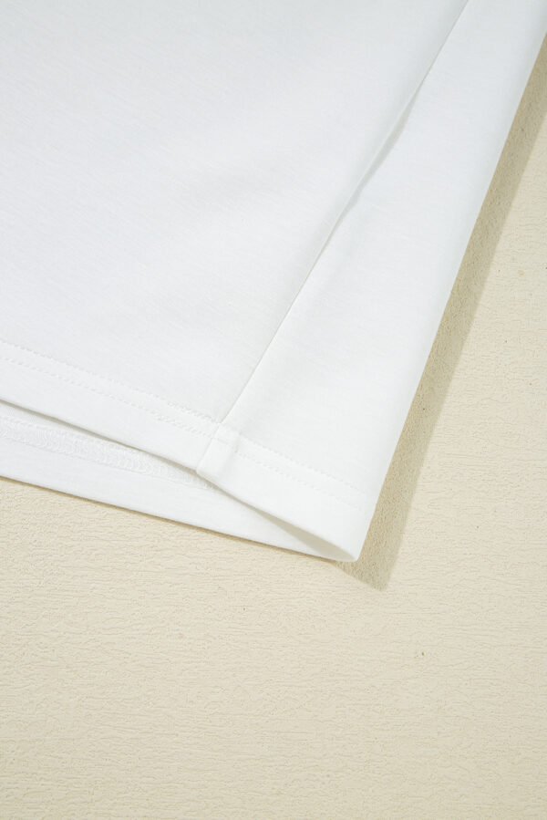 White Color Contrast Ruffled Sleeve Collared V Neck Blouse