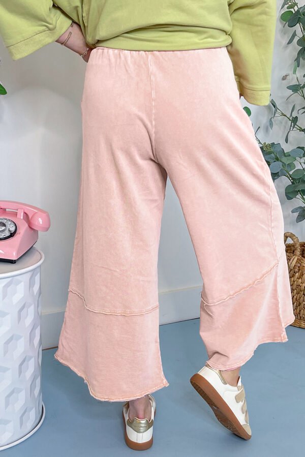 Pink Flower Patch Mineral Washed Terry Knit Cropped Wide Leg Pants