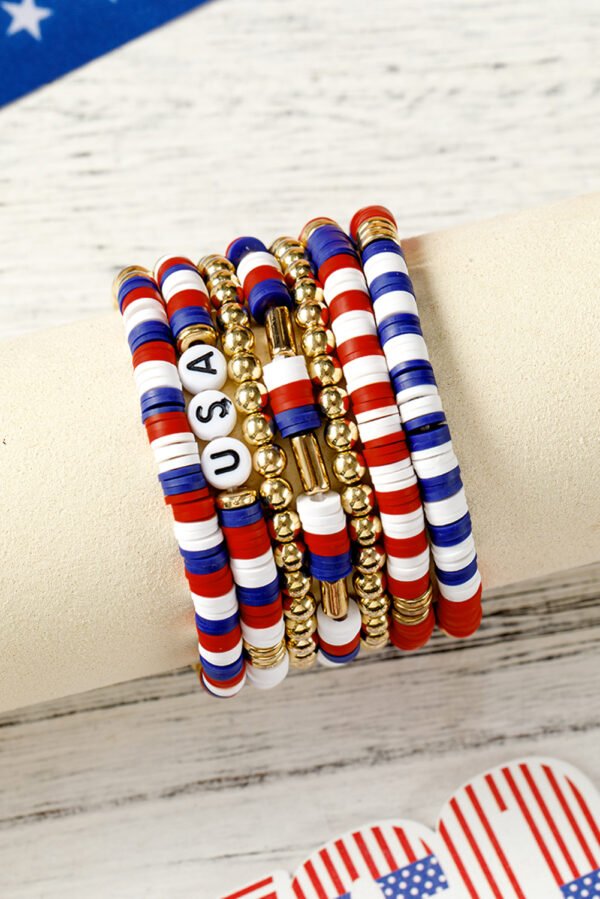 Gold USA Flag Inspired Beaded Layered Bracelet Set