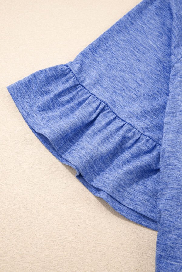 Dusk Blue Ruffled Short Sleeve Plus Size Casual Blouse