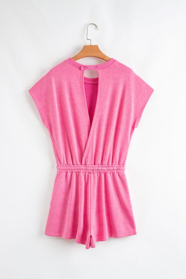 Bonbon Mineral Wash Drawstring Waist Hollow Out Back Short Sleeve Romper