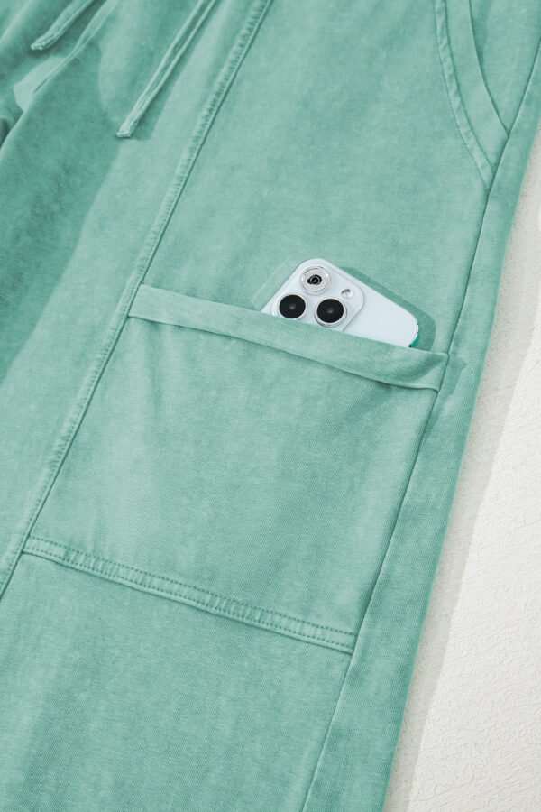 Mint Green Mineral Wash Exposed Seam Drawstring High Waist Wide Leg Cargo Pants