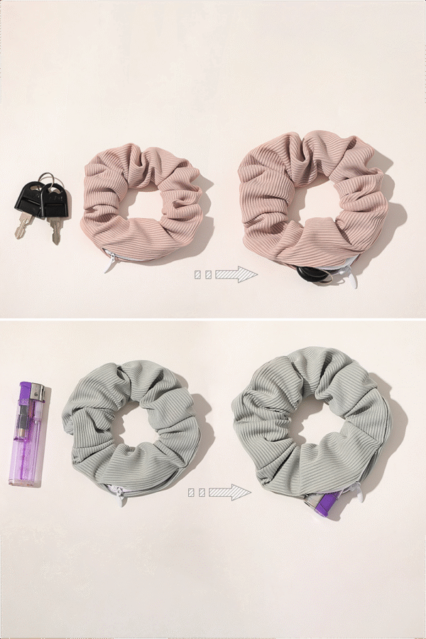 Delicacy Ribbed Hair Scrunchie with Hidden Zipper Pocket