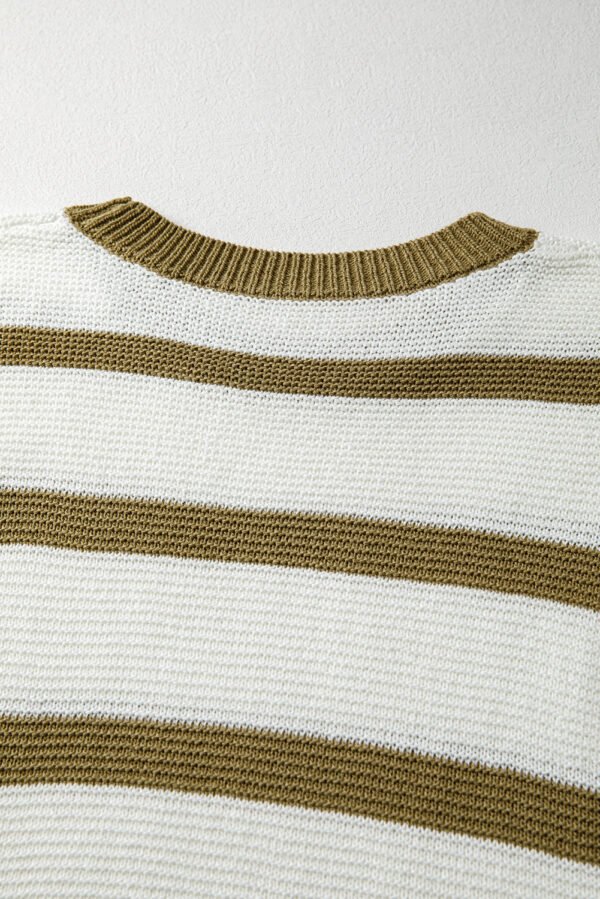 Khaki Stripe Tie Open Side Sweater Knitted Top