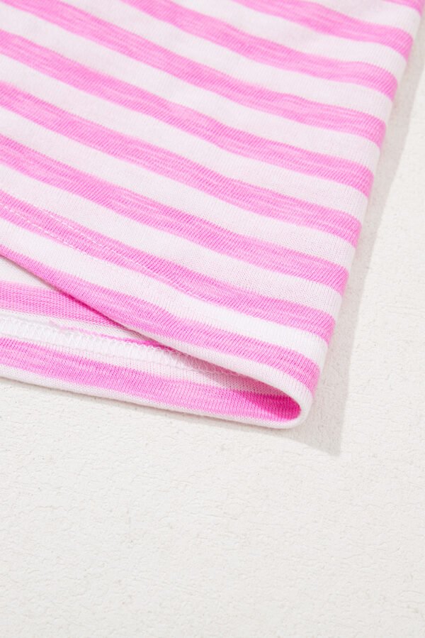 Bonbon Striped V Neck Ruffle Short Sleeve Top