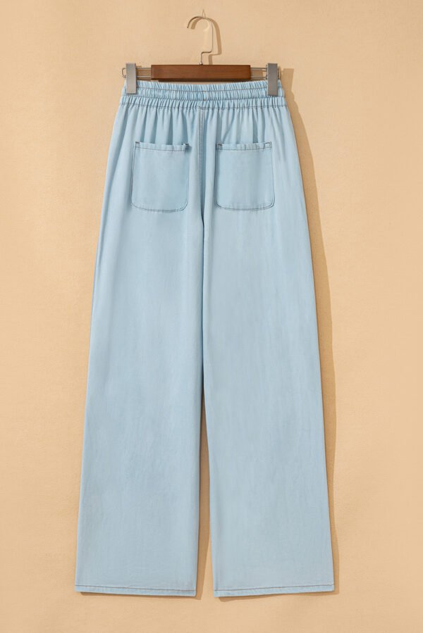 Beau Blue Light Wash Contrast Trim Center Seam Drawstring High Waist Wide Leg Denim Pants
