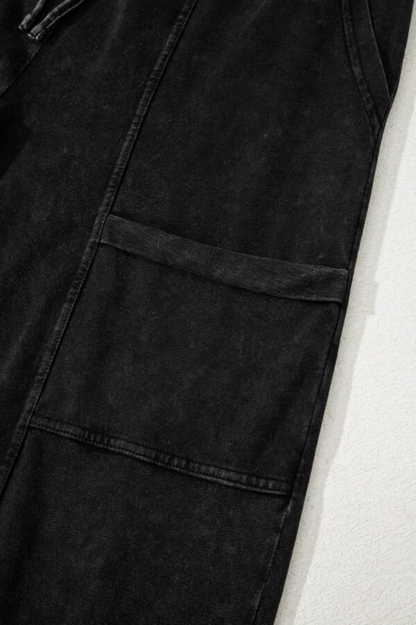 Black Mineral Wash Exposed Seam Drawstring High Waist Wide Leg Cargo Pants