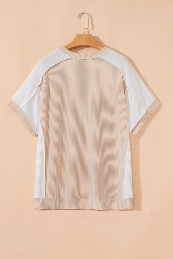 Parchment Twist Rib Colorblock Hi Low Plus Size Short Sleeve Top