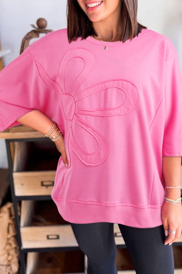 Sachet Pink Floral Patched Half Sleeve Tunic Top