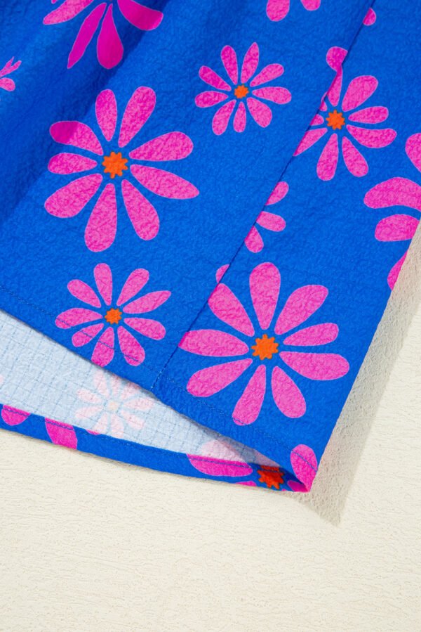 Blue Floral Colorblock Flutter Straps Flowy Tank Top