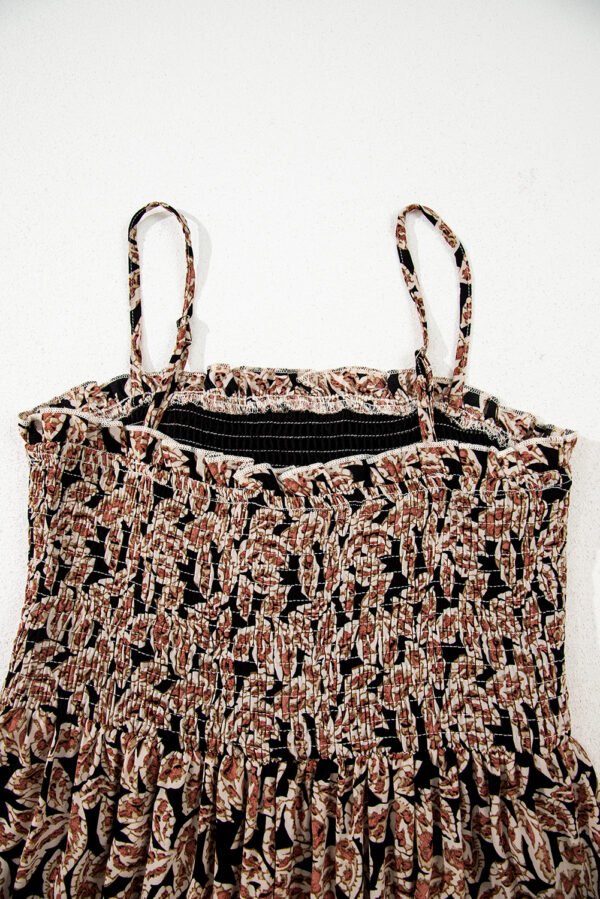 Brown Floral Smocked Bodice High Waist Flowy Sun Dress