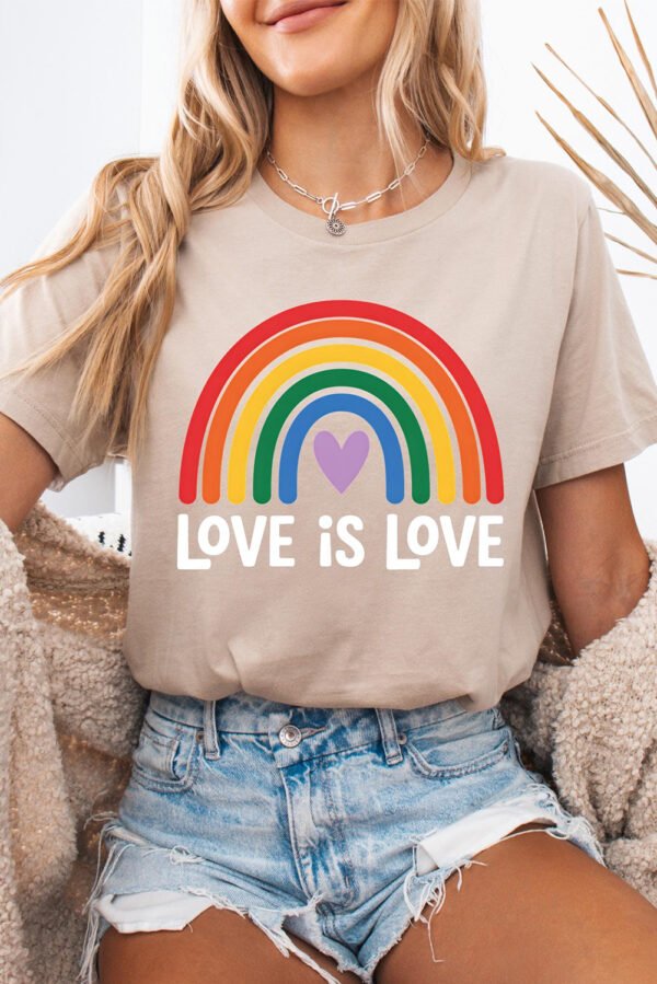 Khaki Love is Love Rainbow Heart Printed Cotton Blend T Shirt