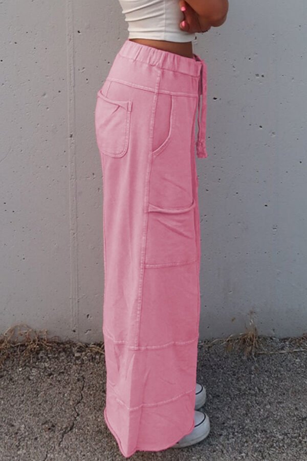 Bonbon Mineral Wash Exposed Seam Drawstring High Waist Wide Leg Cargo Pants