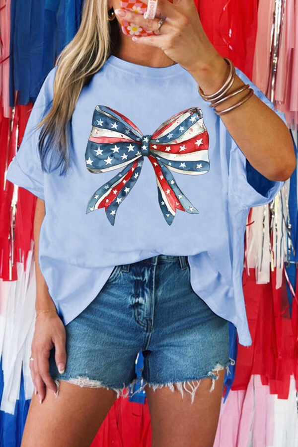 Myosotis July 4th Stars and Striped Bow Print Oversize Tee