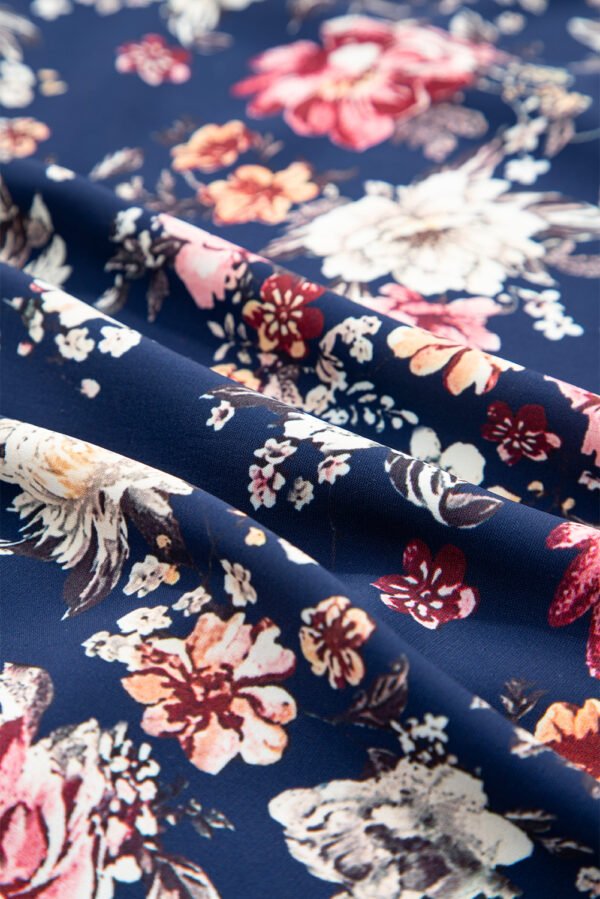 Blue Floral Short Sleeve Scoop Neck Casual Blouse