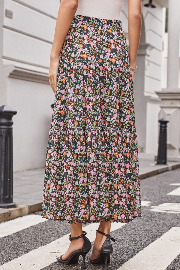 Brown Leopard Floral Reversible Ruffle Hem Maxi Skirt