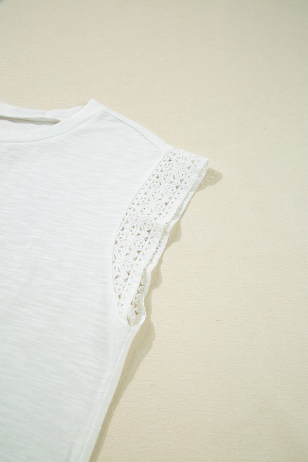 White Lace Patchwork Cap Sleeve Round Neck T Shirt