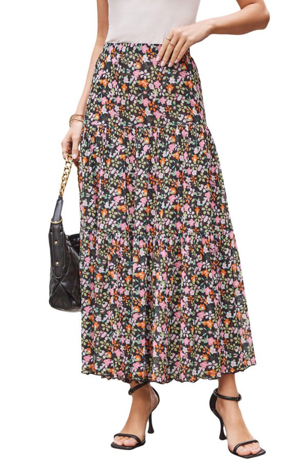 Brown Leopard Floral Reversible Ruffle Hem Maxi Skirt
