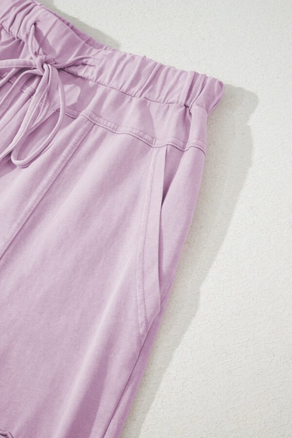 Pink Mineral Wash Exposed Seam Drawstring High Waist Wide Leg Cargo Pants