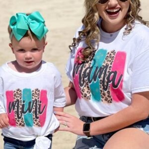 White Mama Leopard Brush Stroke Graphic Print T Shirt