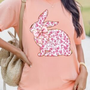 Pink Floral Bow Bunny Graphic Tee