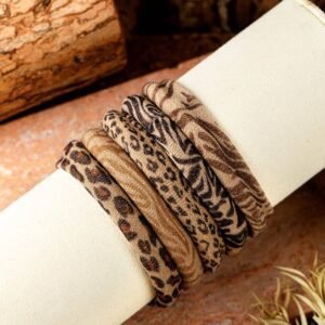 Light French Beige 5Pcs/Set Animal Pattern High Elastic Hair Tie