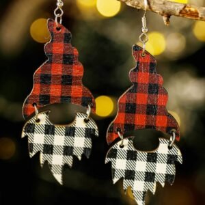 Fiery Red Plaid Print Christmas Dangle Earrings