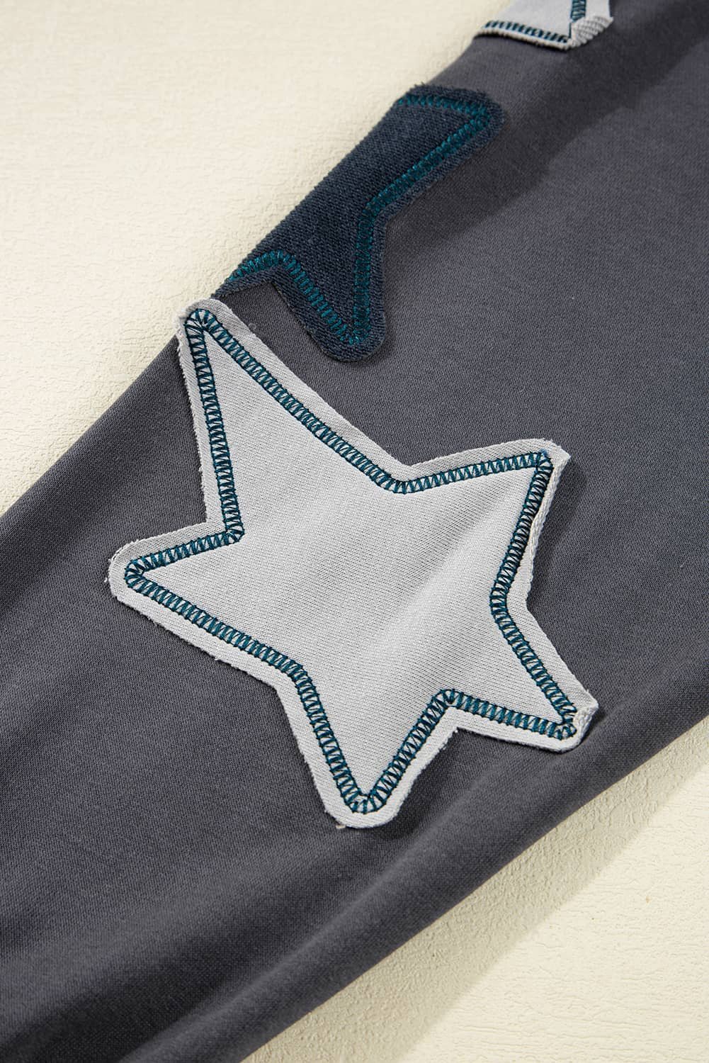 Carbon Grey Star Patchwork Contrast Stitching Mineral Wash Kangaroo Pocket Vintage Hoodie