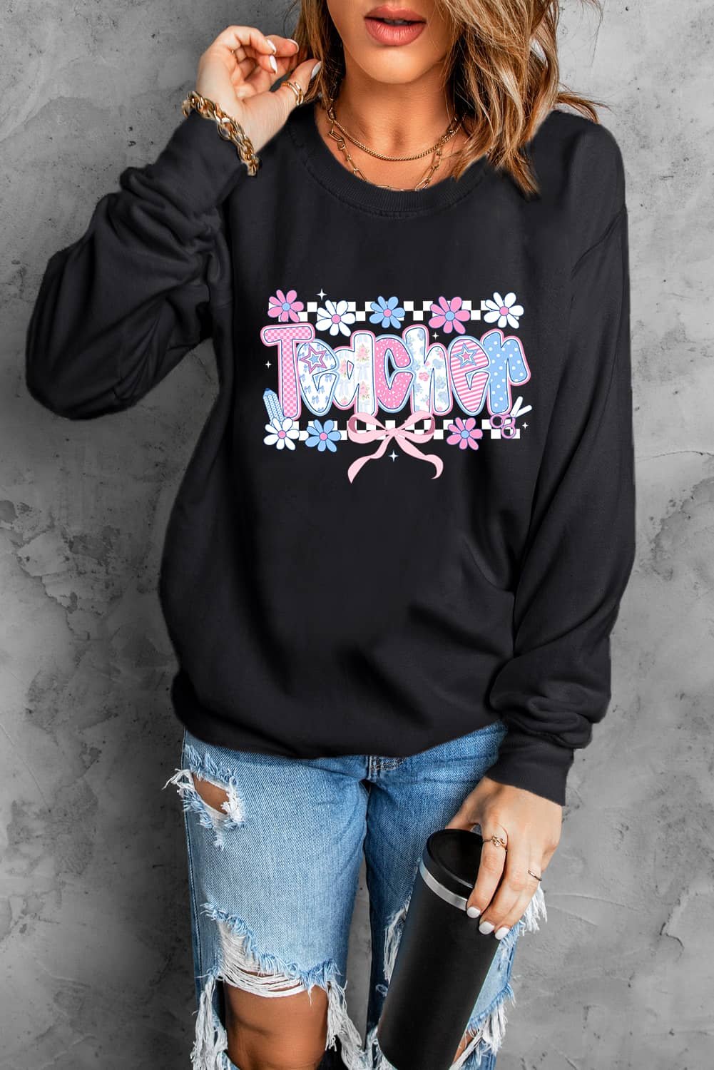 Black Custom Teacher Graphic Sweatshirt