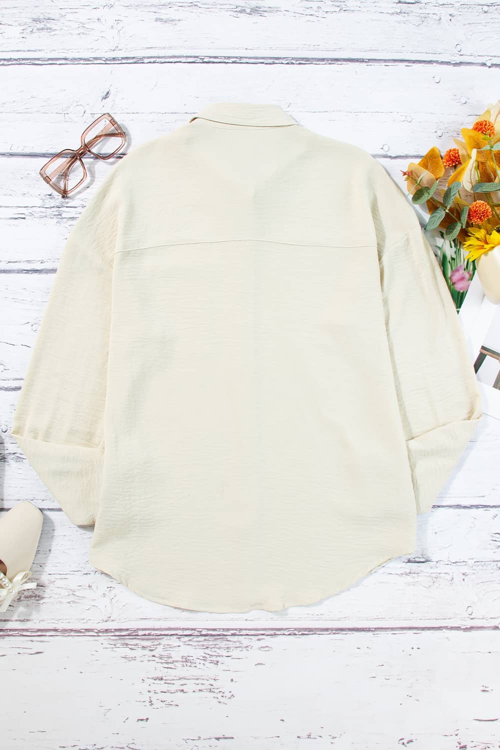 Beige Pure Color Patch Pocket Shirt