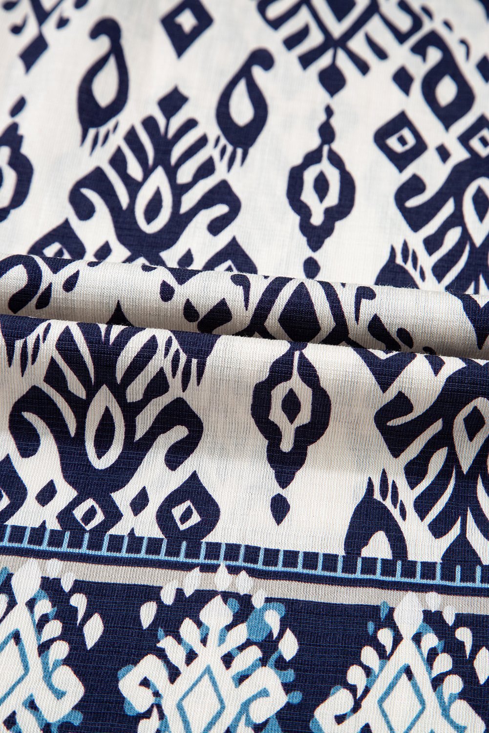 Blue Boho Pattern Print High Waist Wide Leg Loose Pants