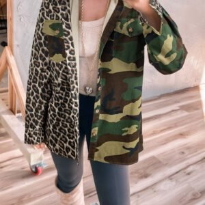 Brown Leopard Camo Patchwork Oversize Shacket
