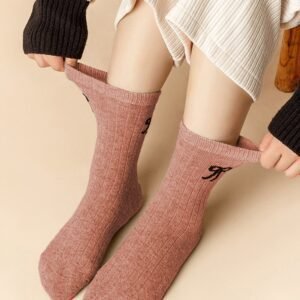 Gossamer Pink Bowknot Detail Ribbed Winter Stockings