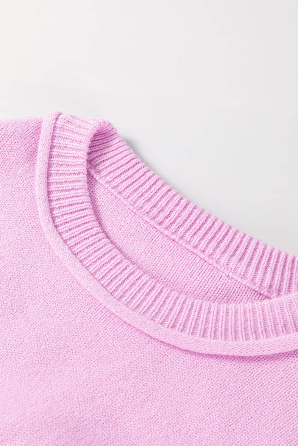 Pink Raw Edge Ribbed Detail Drop Shoulder Sweater