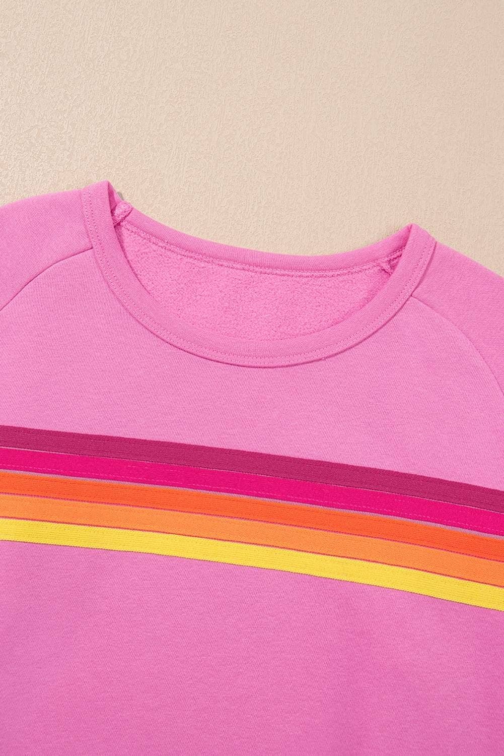 Bonbon Striped Accent Pullover And Shorts Two Piece Casual Set