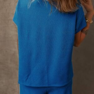 Bluing Solid Textured Crew Neck Short Set