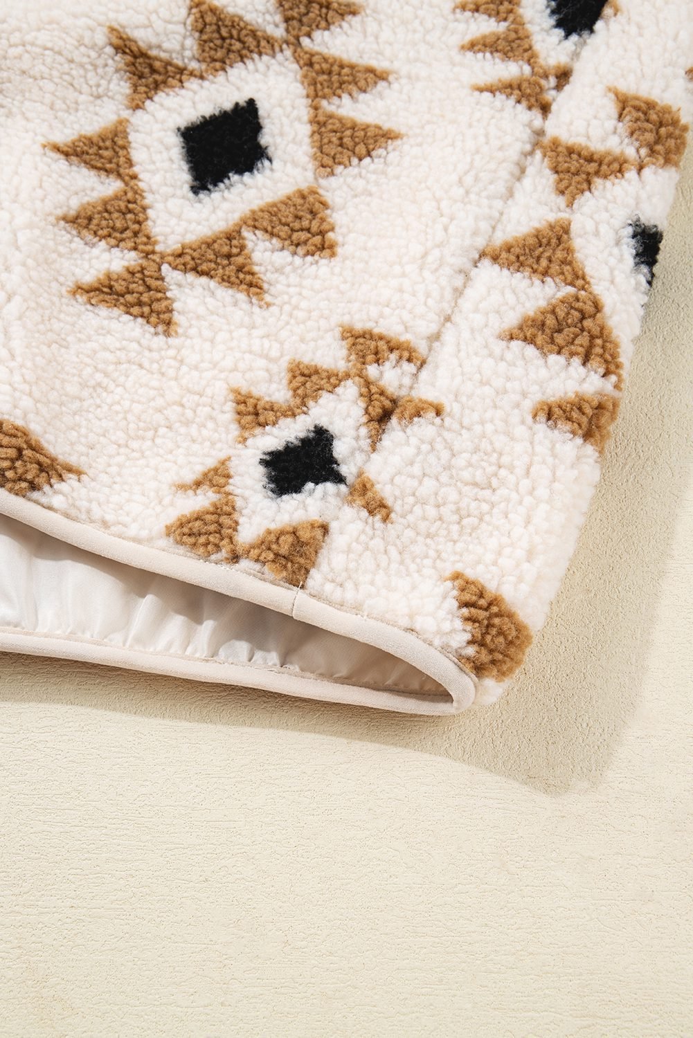 Khaki Aztec Print Sherpa Quarter Zip Collar Sweatshirt