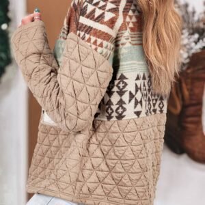 Light French Beige Aztec Quilted Patchwork Western Fashion Jacket